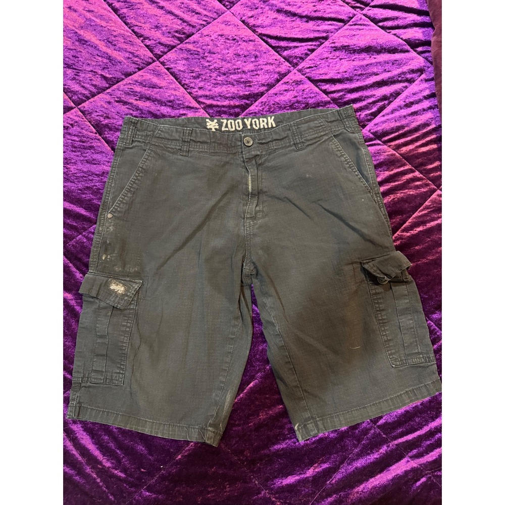 Vintage Zoo York Mens 36 Black Baggy Cargo Shorts Y2K Skate Grunge Streetwear